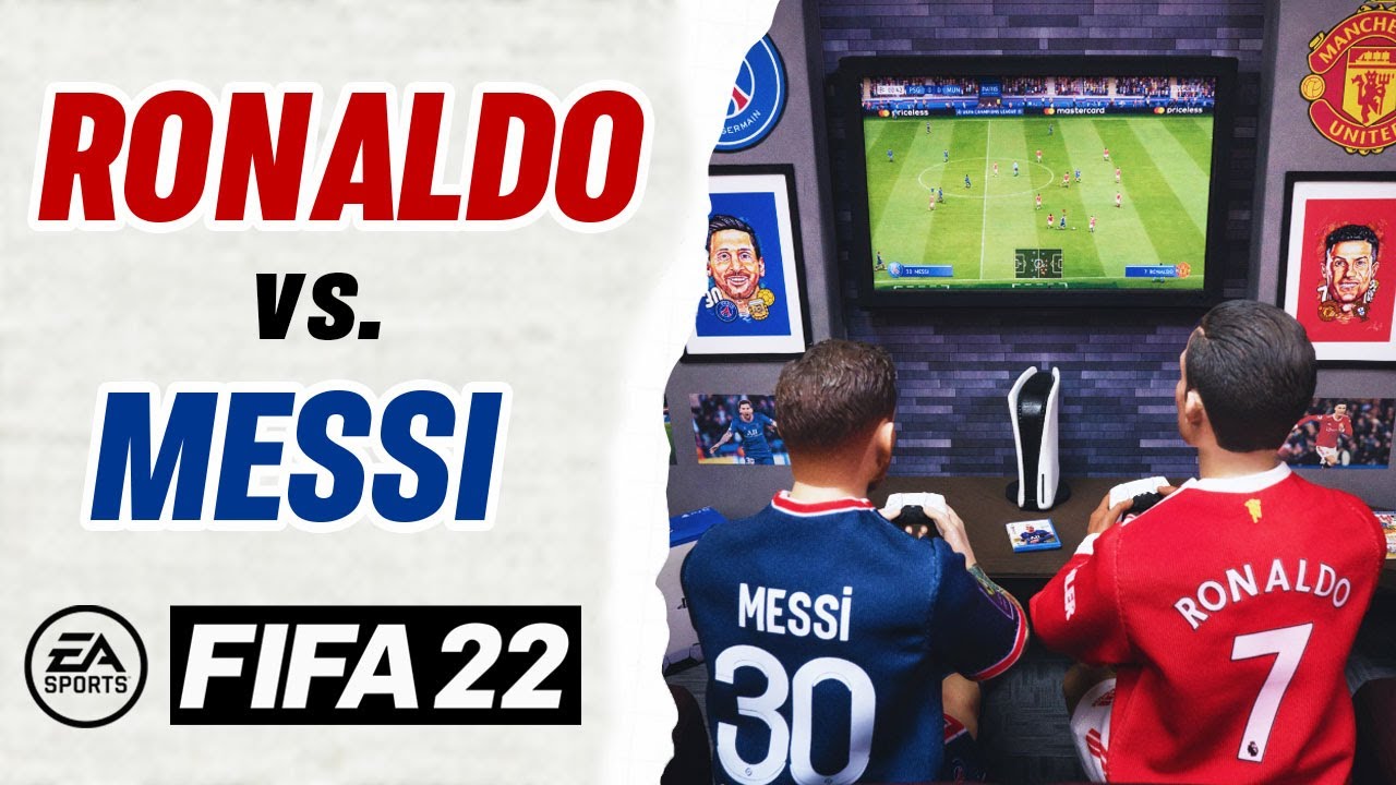 Cristiano Ronaldo and Lionel Messi Action Figures FIFA 22 Diorama